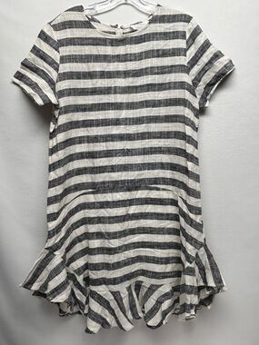 Ladies Black and White Striped Ruffle Hem Dress